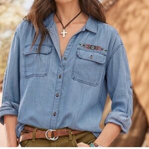 Sundance Catalog Charlotte Chambray Denim Shirt PM
